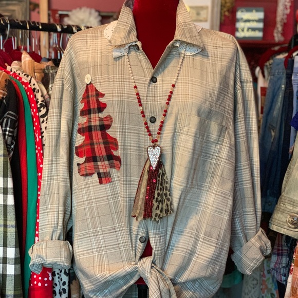 Sassy Britches and Wild Stitches Tops - Dip Dyed Sage Plaid Christmas Shirt Button down